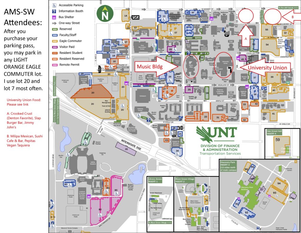 Map of UNT Campus showing dining options